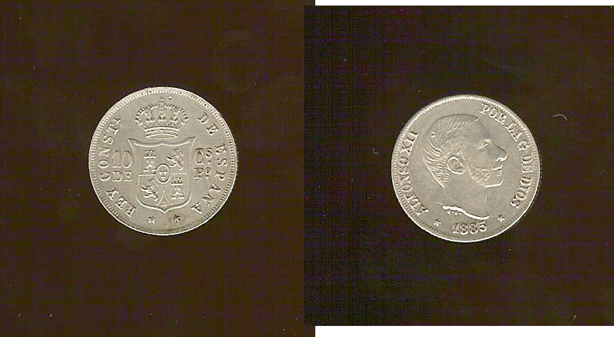 PHILIPPINES 10 Centimos de Peso Alphonse XII 1885 SPL-